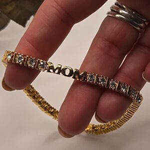"5/$25" Goldtone Crystal "Mom" Tennis Bracelet Sz Average